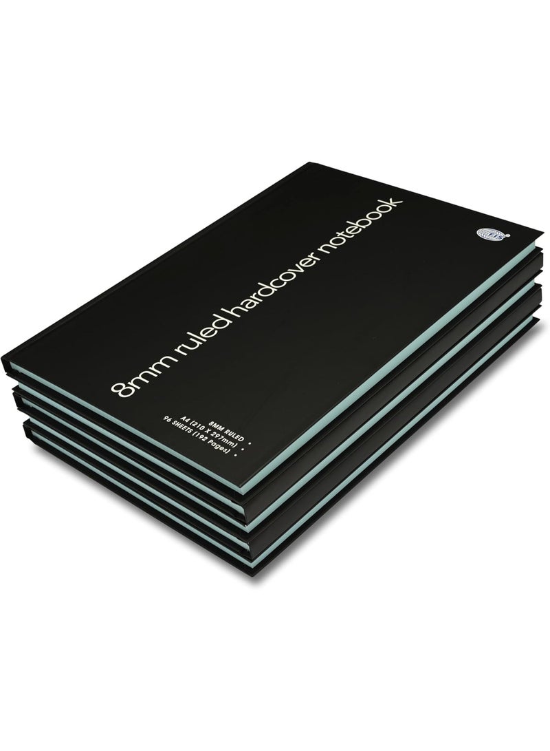 FIS Hard Cover Notebook, Glued Binding, A4 Size(210x297mm), 96 Sheets, 192 Pages, Pastel Blue Color Paper with 8mm Single Ruled, Packet of 5 Pieces, Black Cover Design-FSNBA4SL96PBL - Image 4